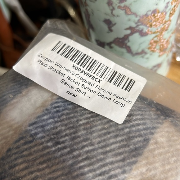 Blue Pink Plaid Cropped Flannel Jacket Shacket XL - Picture 8 of 8